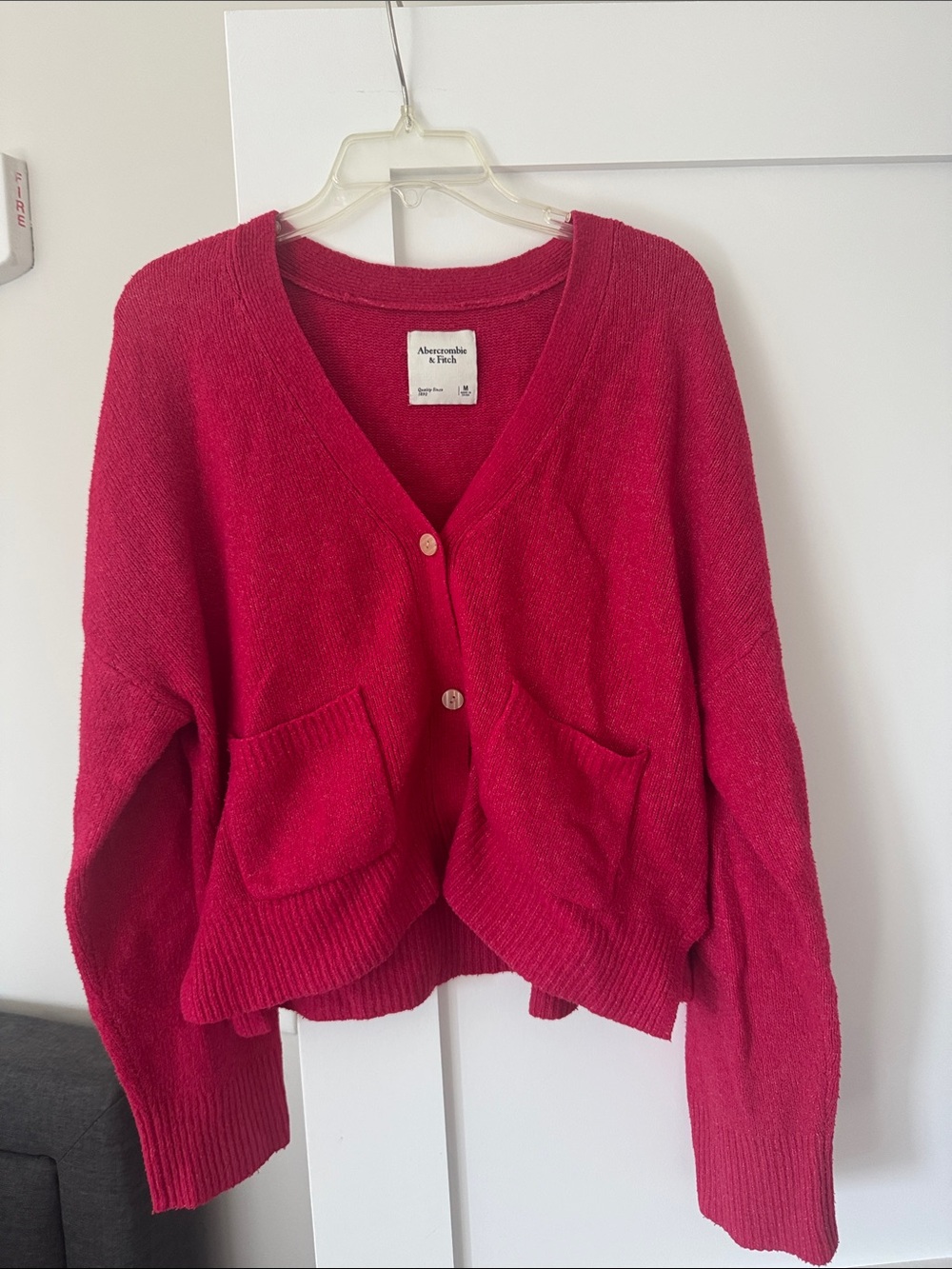 Abercrombie & Fitch Hot Pink V-Neck Pocket Cardigan
